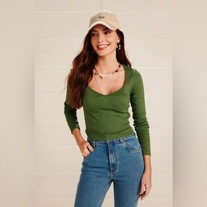 Abercrombie & Fitch Corset slim sweater top in green
